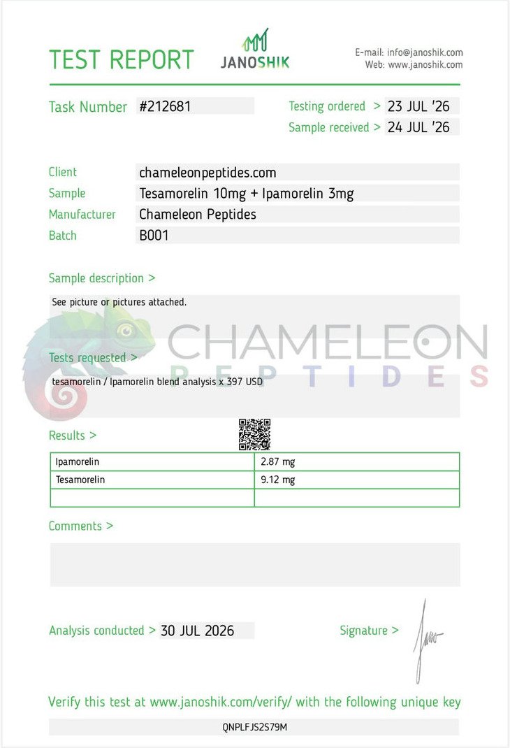 Tesamorelin 10mg + Ipamorelin 3mg product image – Chameleon Peptides