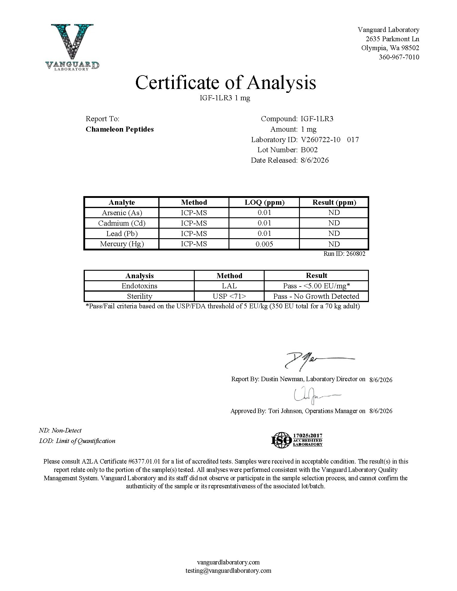 IGF-1 LR3 1mg product image – Chameleon Peptides